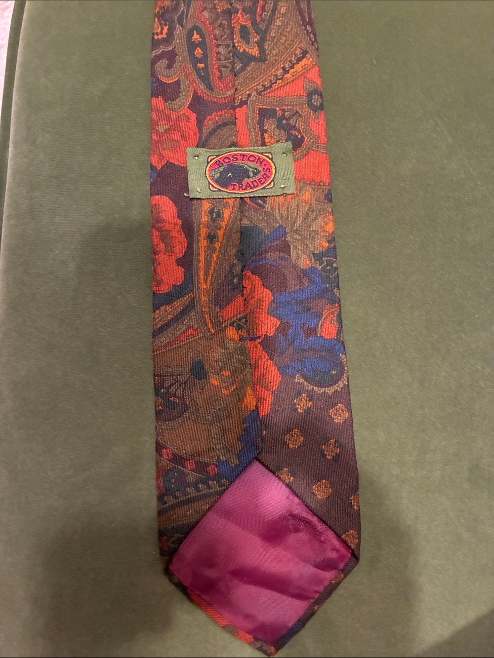 Boston Traders Dark Paisley Floral Tie  Blue, Green & Red Tapestry Inspired 80s
